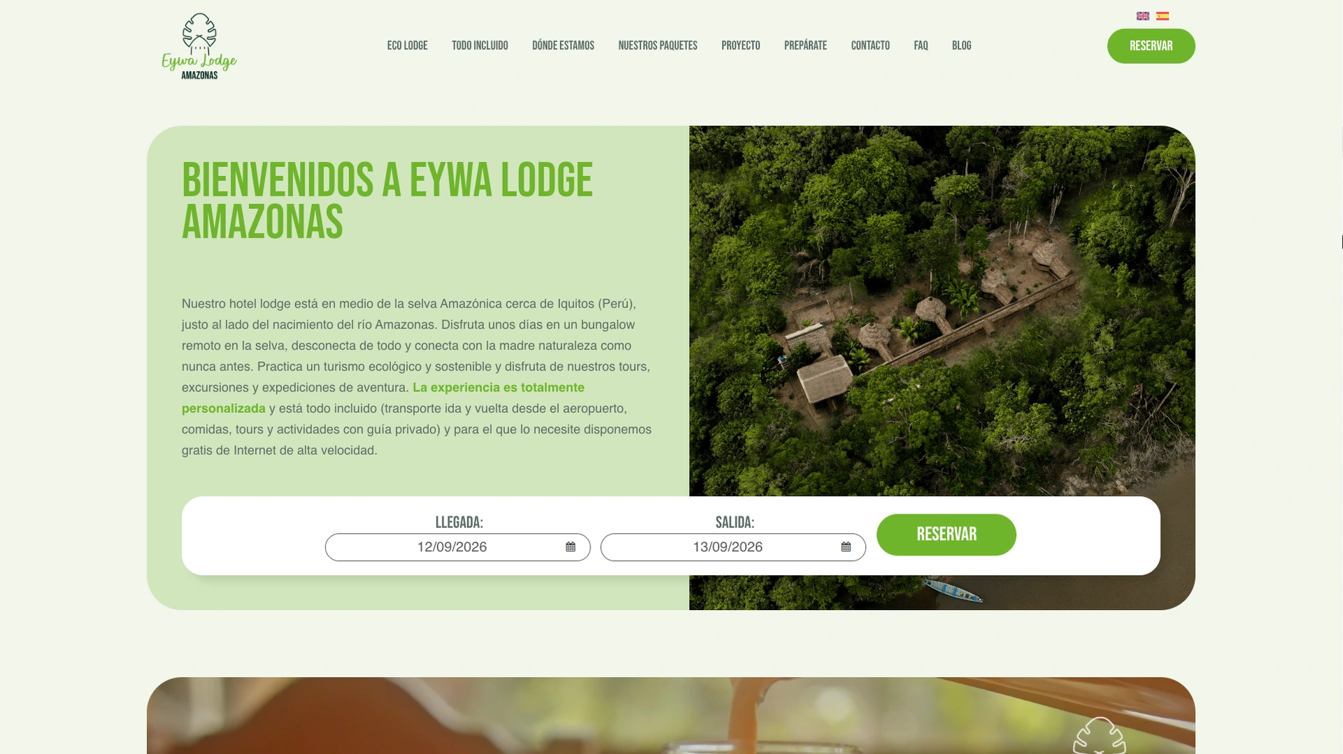 Sitio web de Eywa Lodge Amazonas construido por Sentelius
