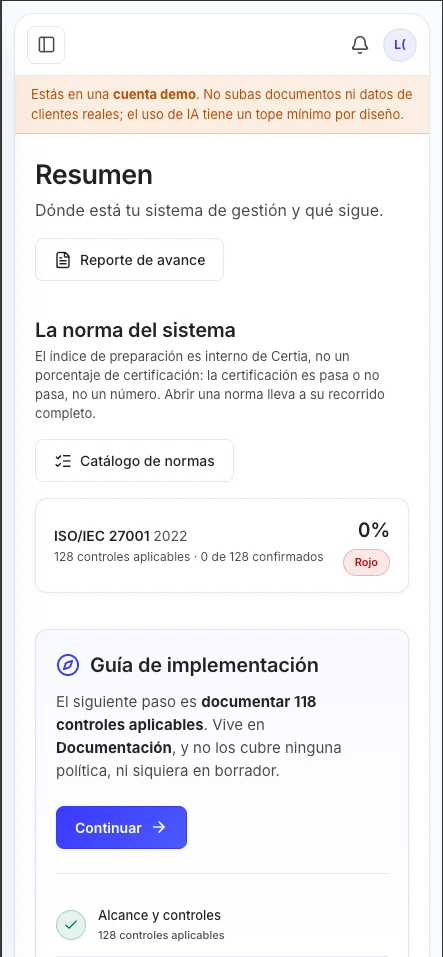Certia en teléfono móvil