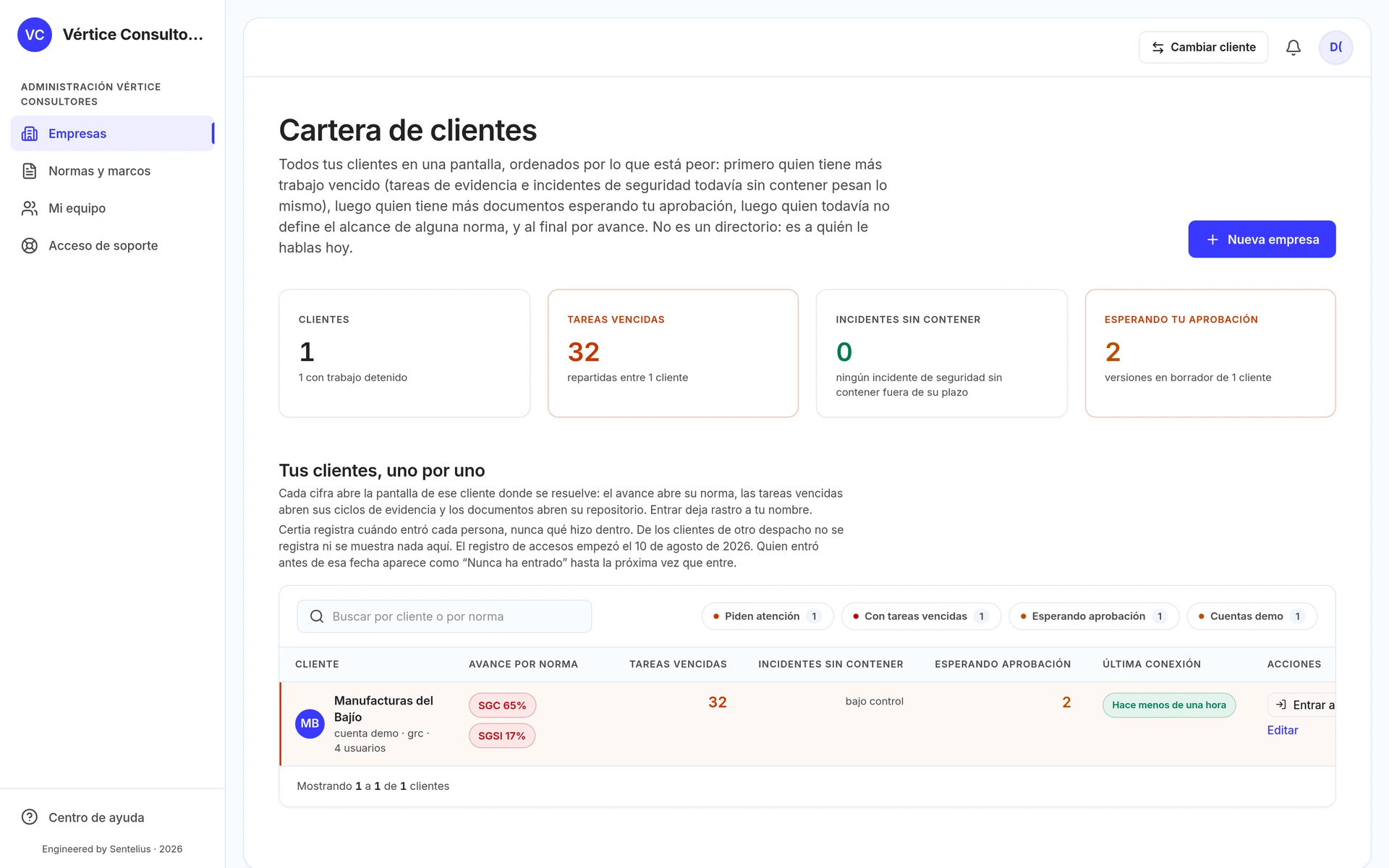 Captura 1 — Cartera de clientes / panel de la firma