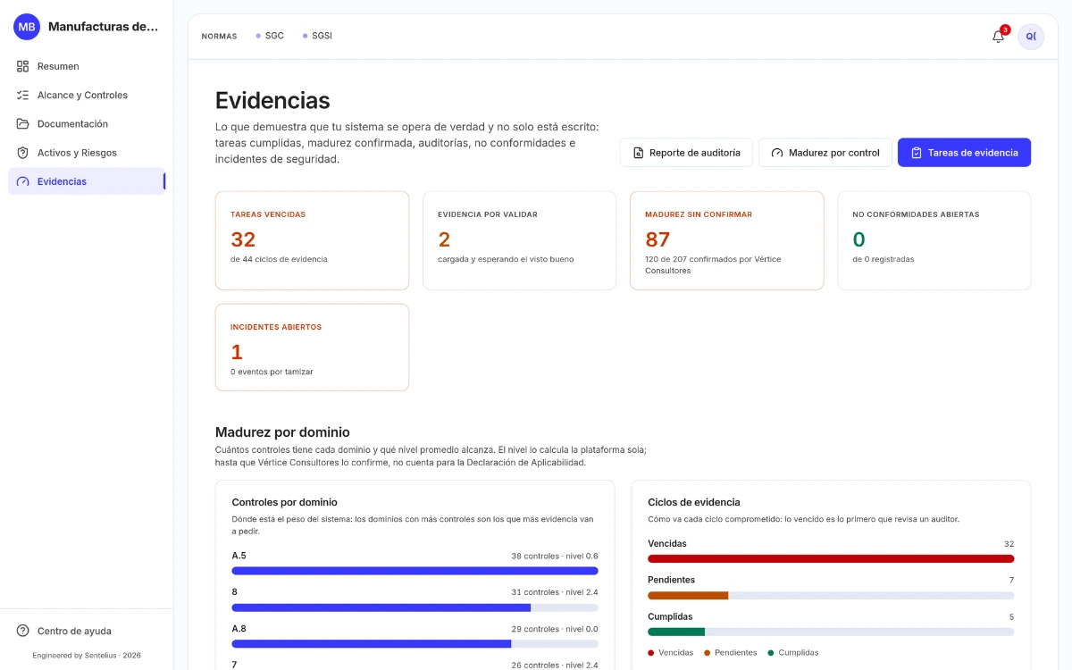 Captura 3 — Módulo técnico de evidencias en Certia Partners